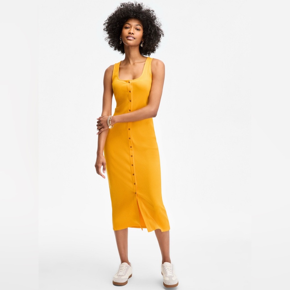 ON 34th Yellow Sleeveless Button-Down Dress